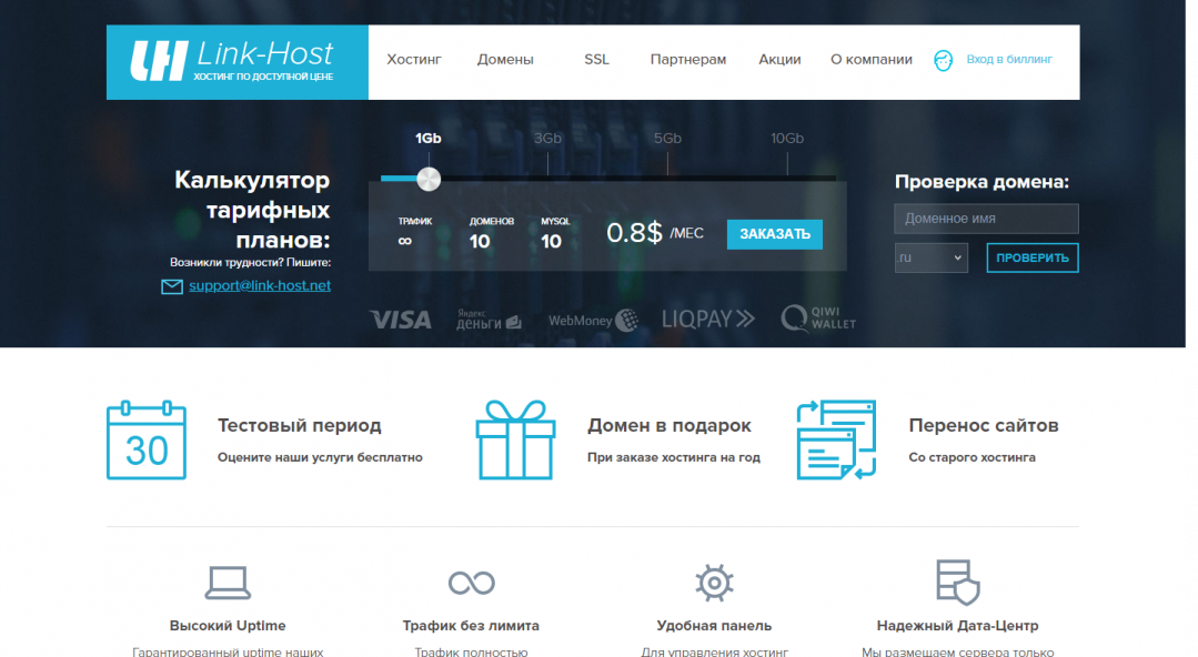 Главная страница хостинга Link-host.net